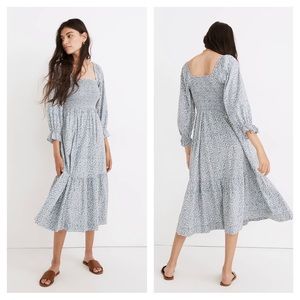 Madewell Lucie Elbow-Sleeve Smocked Midi Dress Sunflower Field